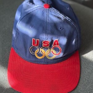 Vintage Team USA Olympic Rings Adjustable Snapback Hat Blue Red Cap US Olympics